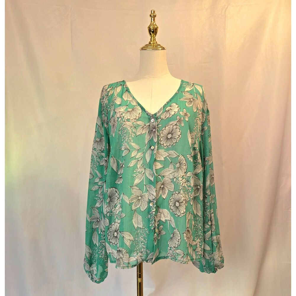 Mesh Floral Button Top